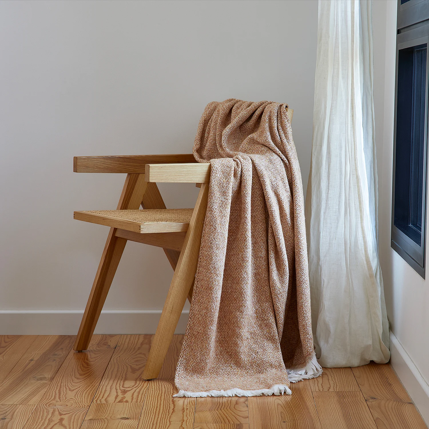 Plaid en coton et laine recyclés - 120 x 180 cm - Miel